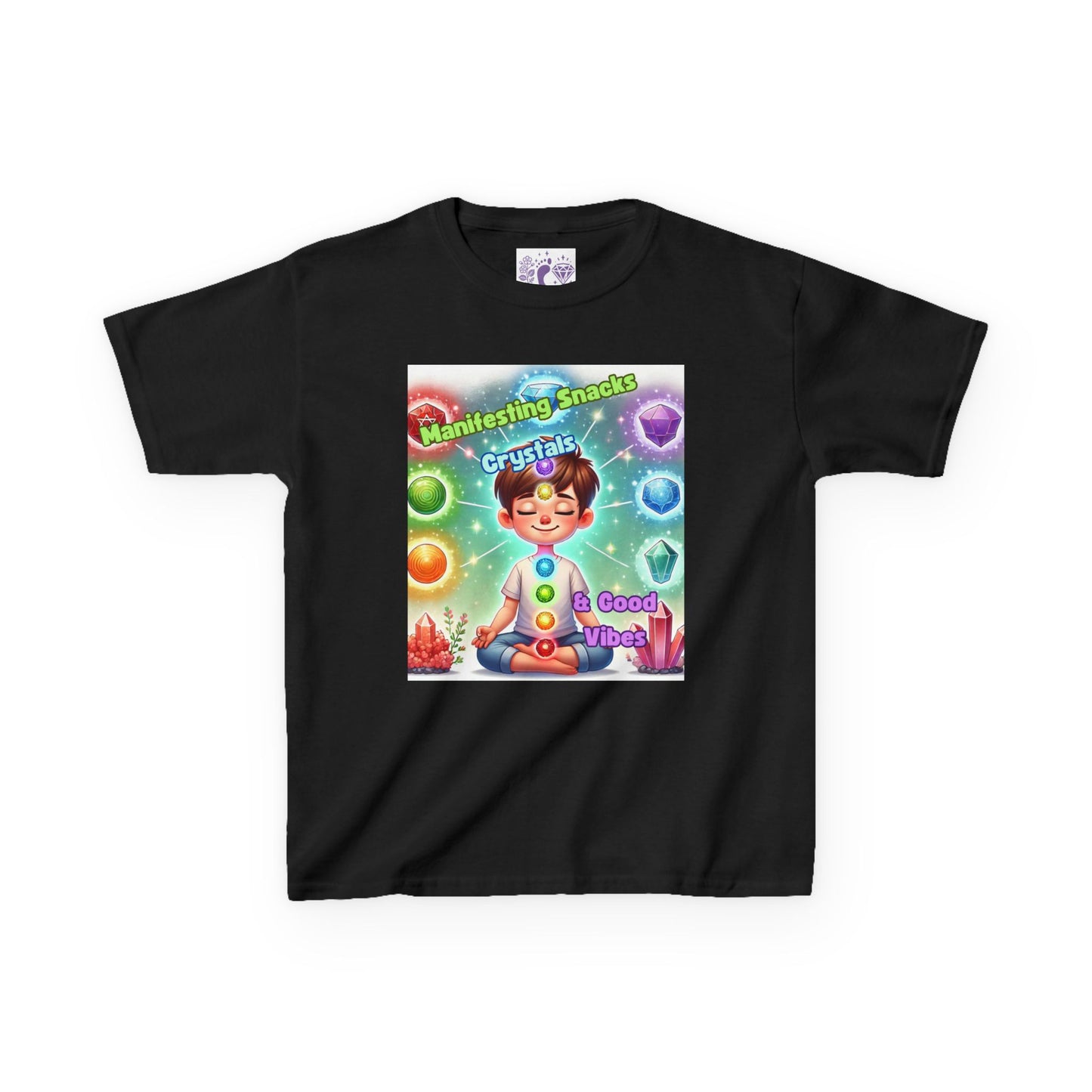 'Manifesting Snacks, Crystals, and Good Energy' Kids TShirt