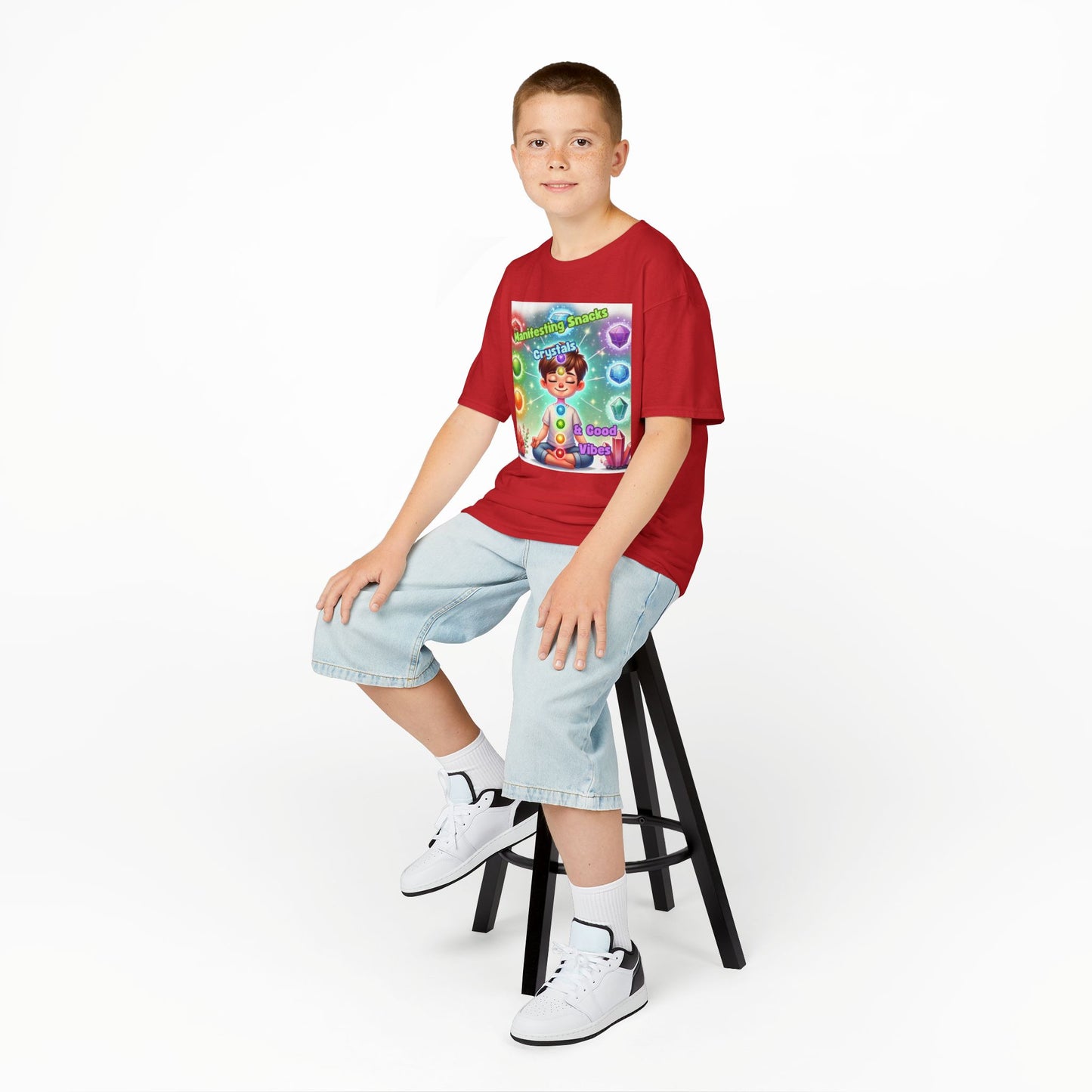 'Manifesting Snacks, Crystals, and Good Energy' Kids TShirt