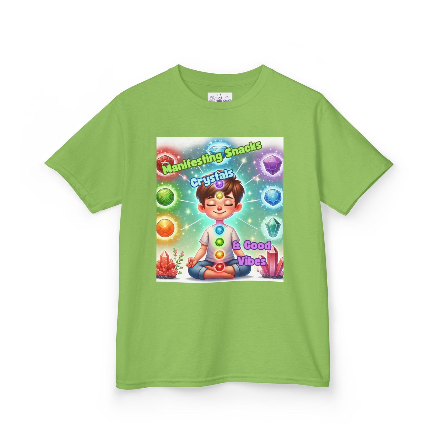 'Manifesting Snacks, Crystals, and Good Energy' Kids TShirt