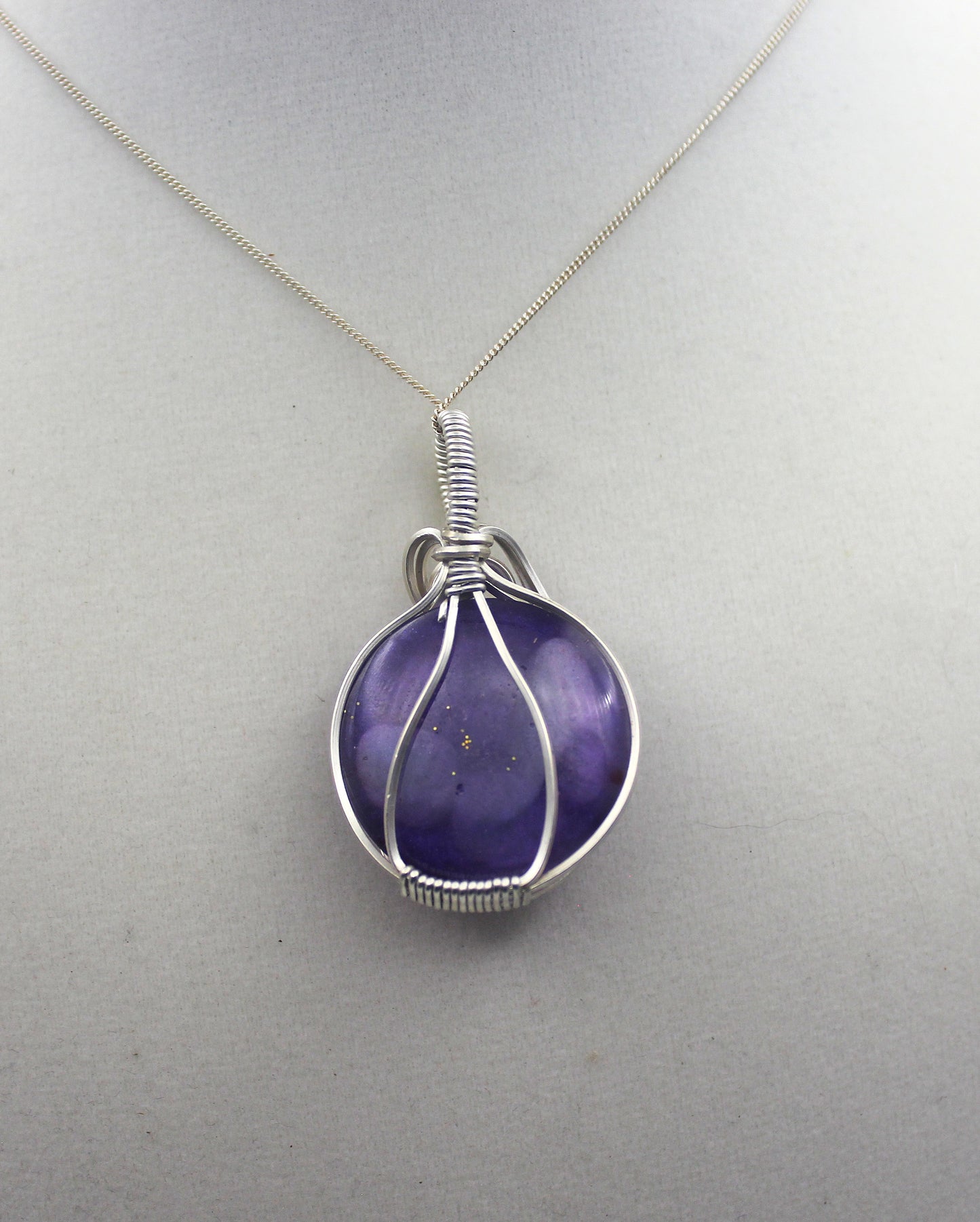 Argentium Silver Purple Resin Amazonite Pendant Necklace