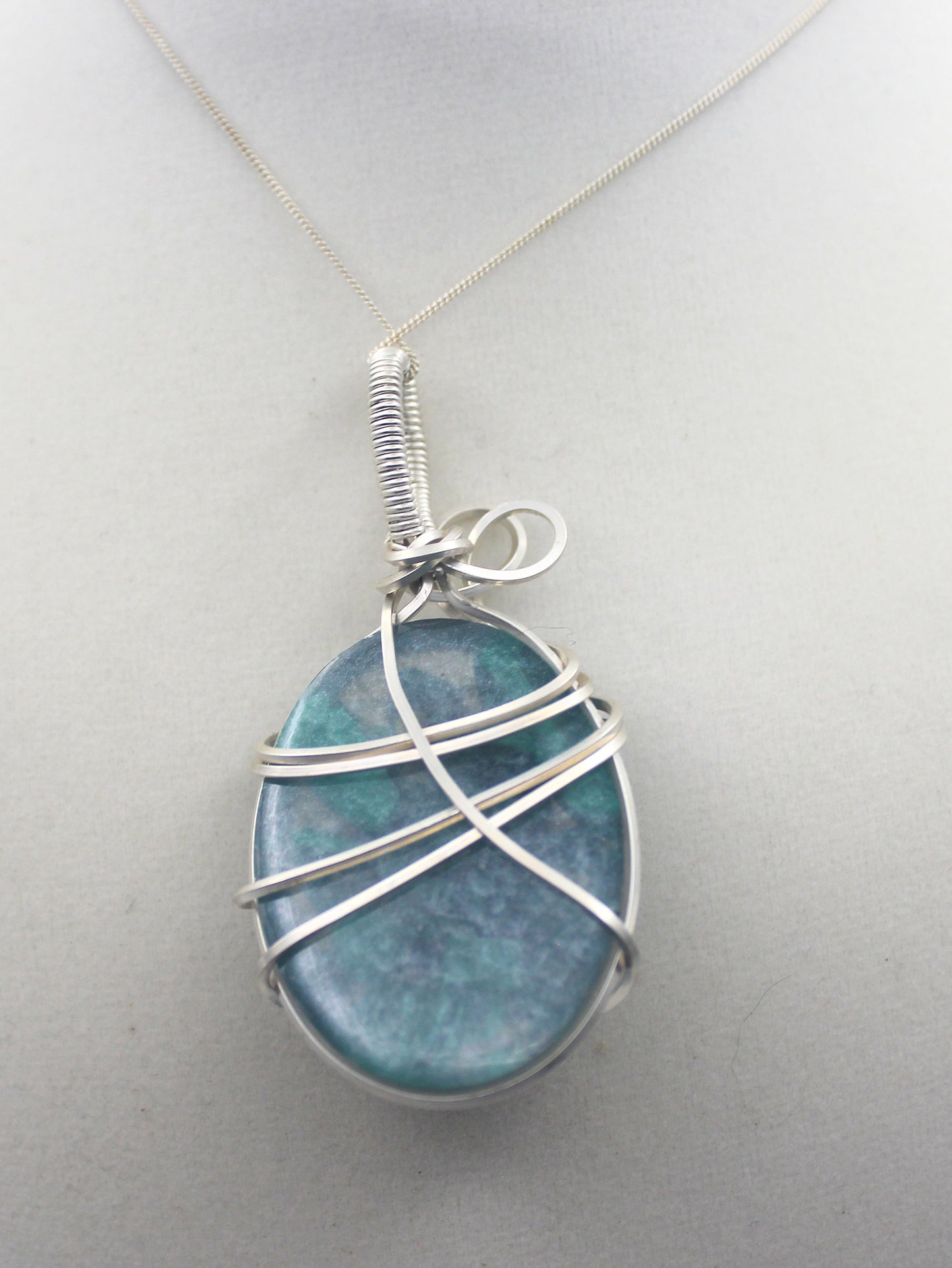 Argentium Silver Resin Malachite Pendant Necklace
