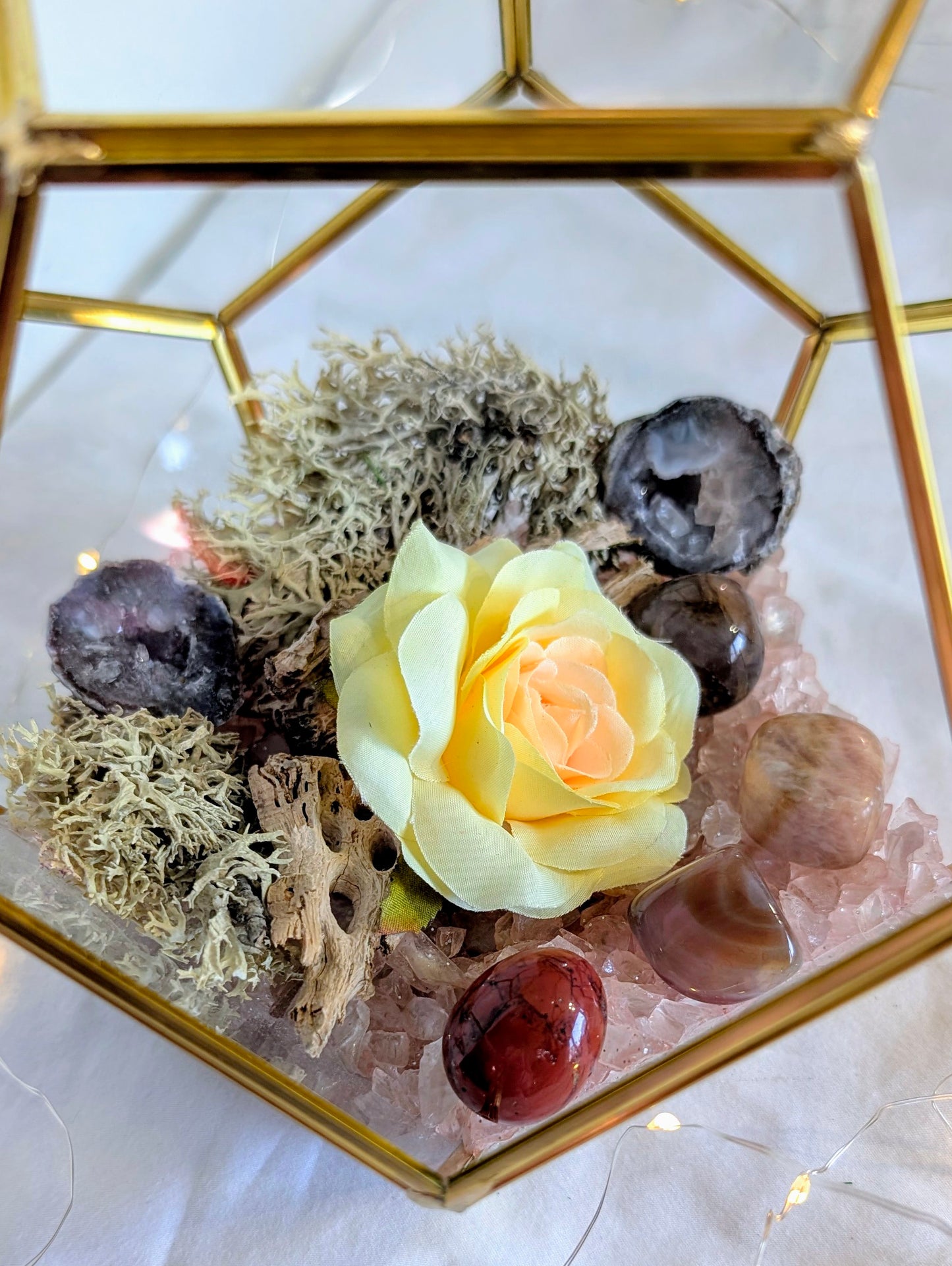 Golden Ember Crystal Geode Terrarium