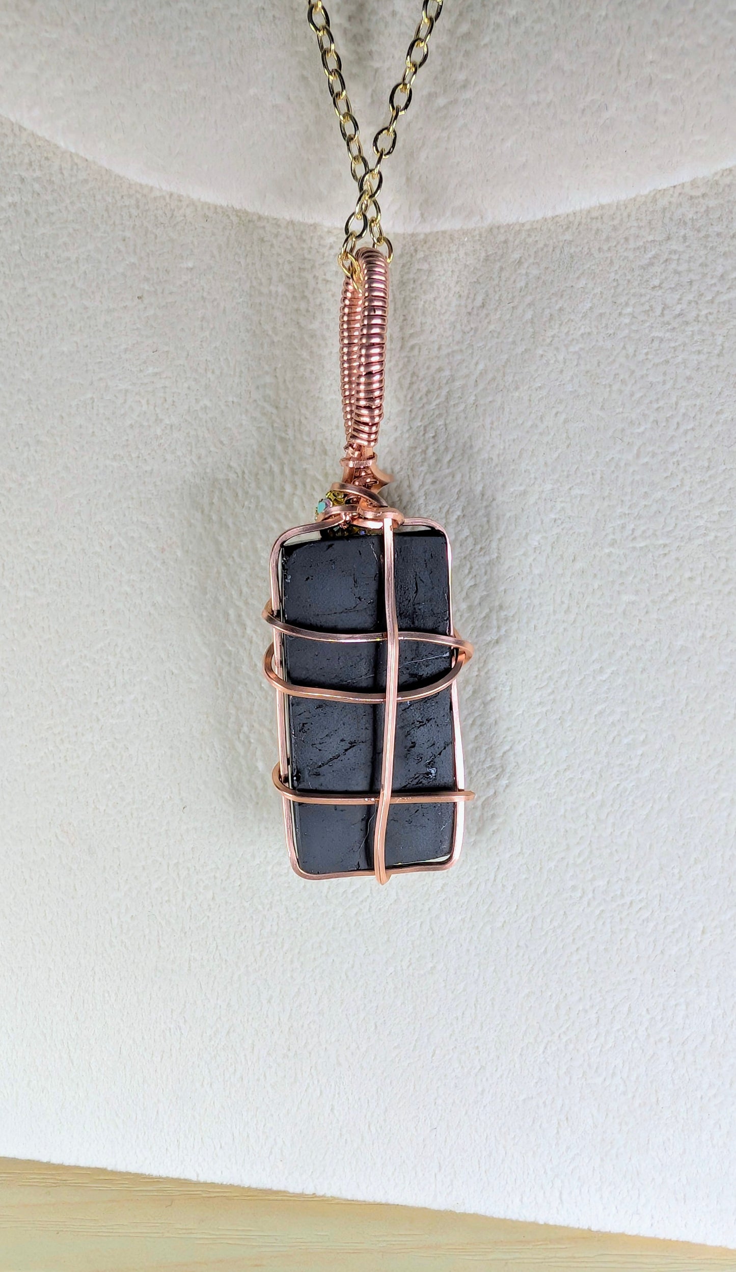 *Black Tourmaline Cabochon Necklace *Unplated Copper*