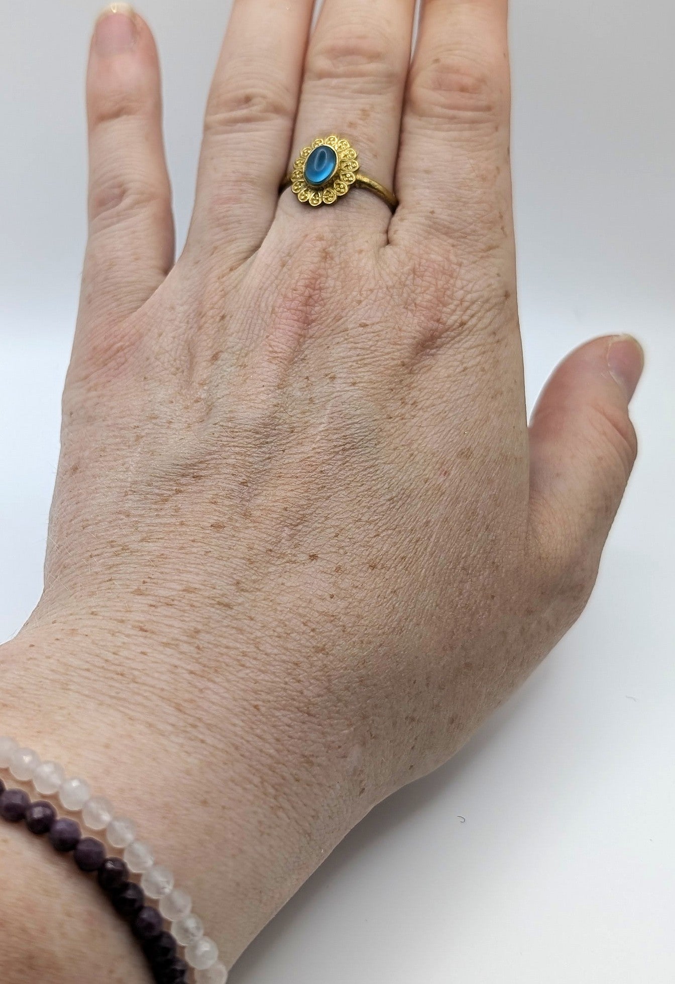 Ring Blue Cat’s Eye Glass Gold Color Plated