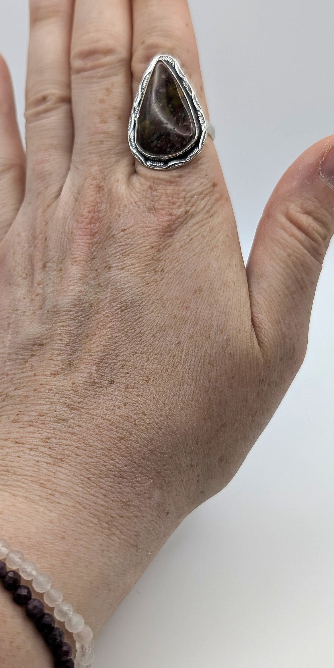 Ring Ocean Jasper Silver Color Plated Statement