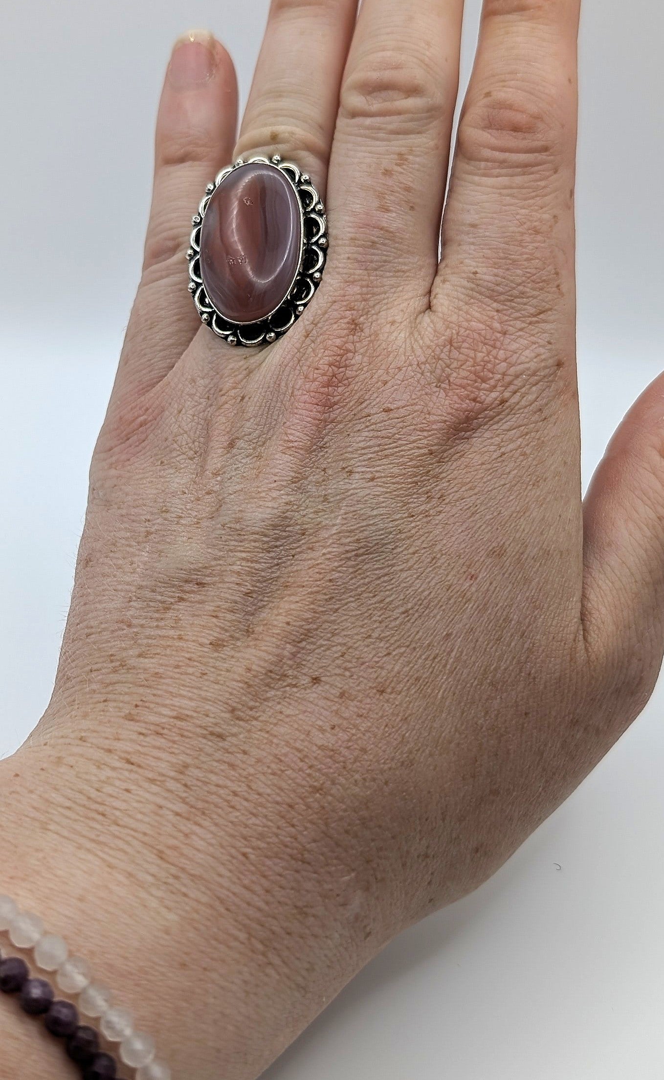 Ring Red Banded Agate Silver Color Plated