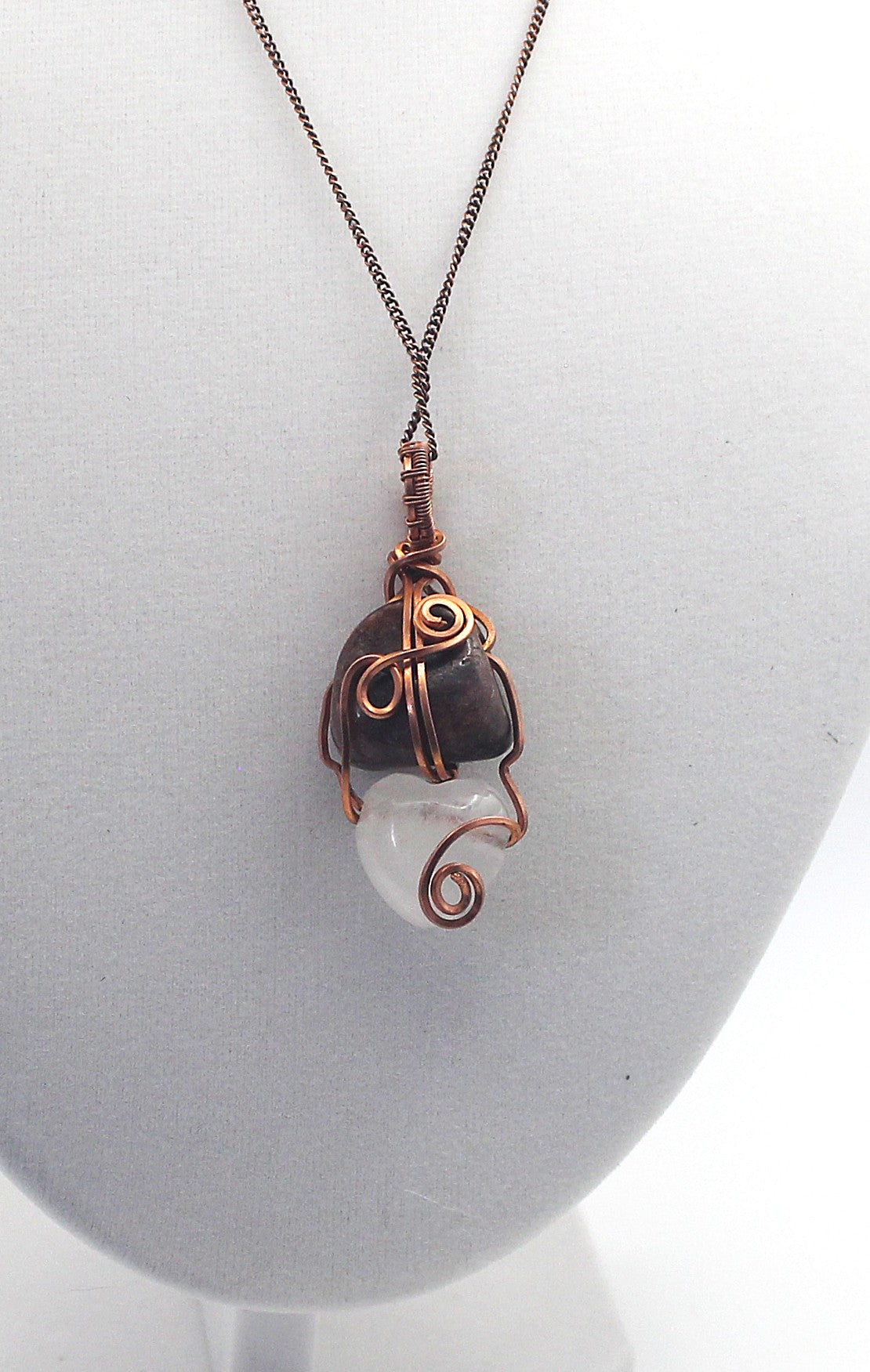 Raw Copper Rhodonite and Quartz Pendant Necklace – Grounded Heart & Clear Energy