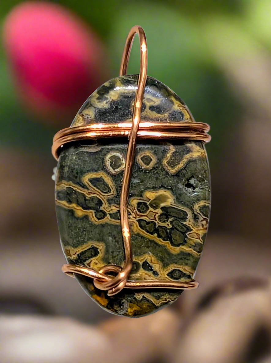 Leopardskin Jasper Necklace Red Flower