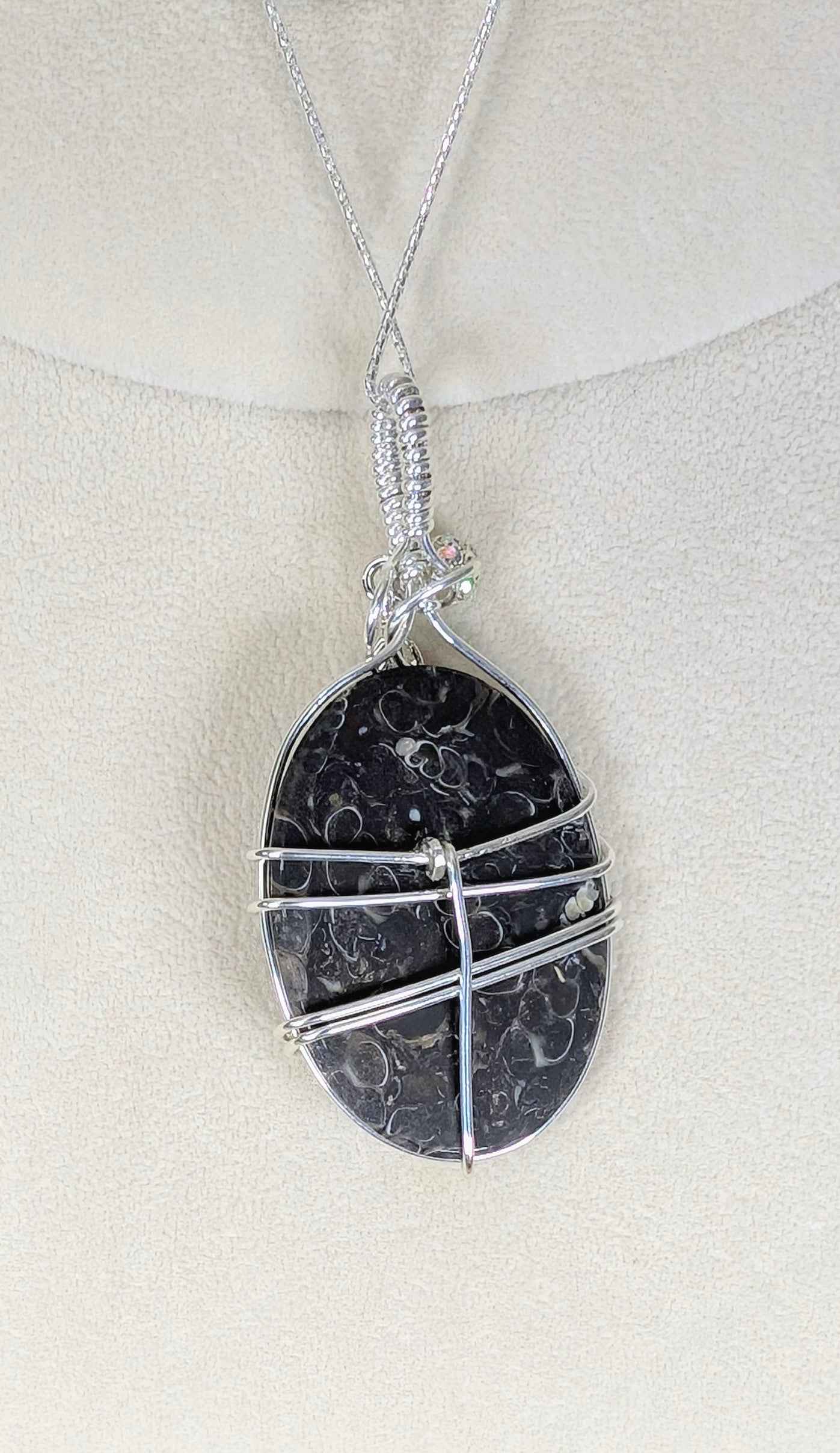 Turritella Agate Cabochon *Sterling Silver* Necklace