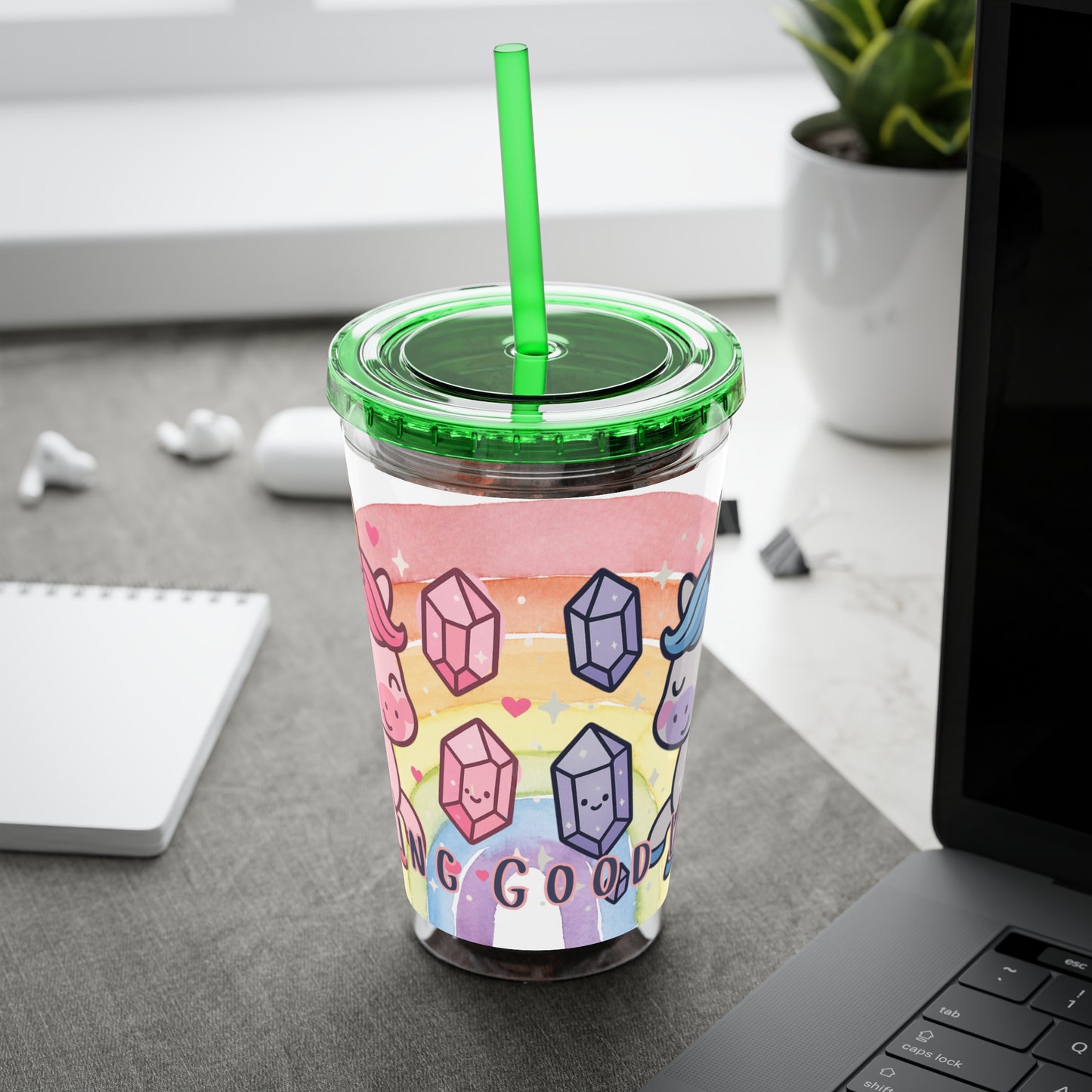 Sunsplash Unicorn Tumbler,  16oz Cup with Straw, Ideal for Kids, Rocking Good Vibes