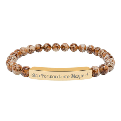 Engraved Natural Stone Stretch Bar Bracelet — "Step Forward into Magic" Motivational Beaded Bracelet