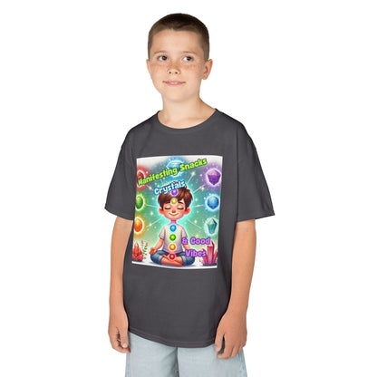 'Manifesting Snacks, Crystals, and Good Energy' Kids TShirt