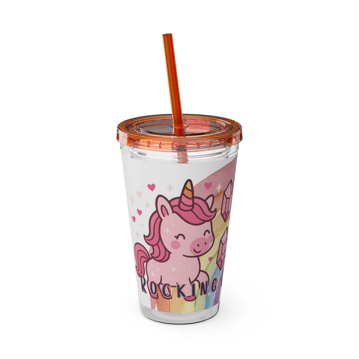 Sunsplash Unicorn Tumbler,  16oz Cup with Straw, Ideal for Kids, Rocking Good Vibes