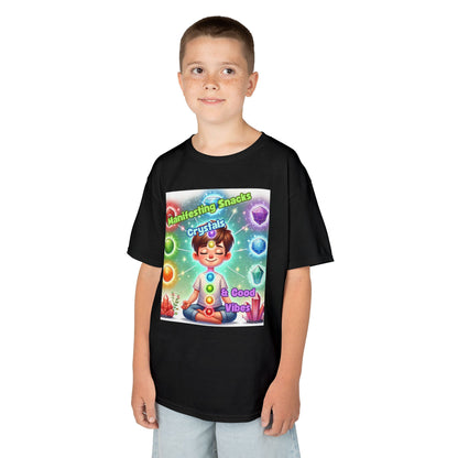 'Manifesting Snacks, Crystals, and Good Energy' Kids TShirt