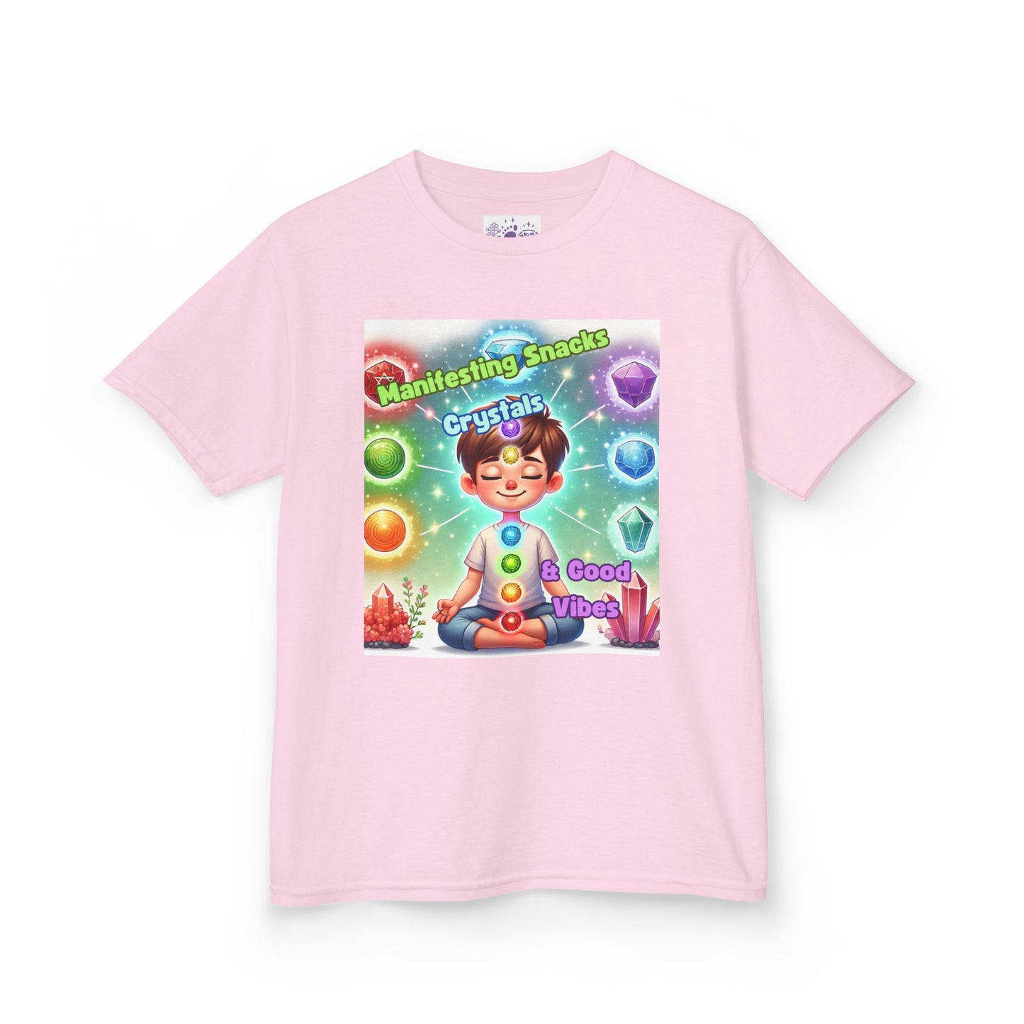 'Manifesting Snacks, Crystals, and Good Energy' Kids TShirt