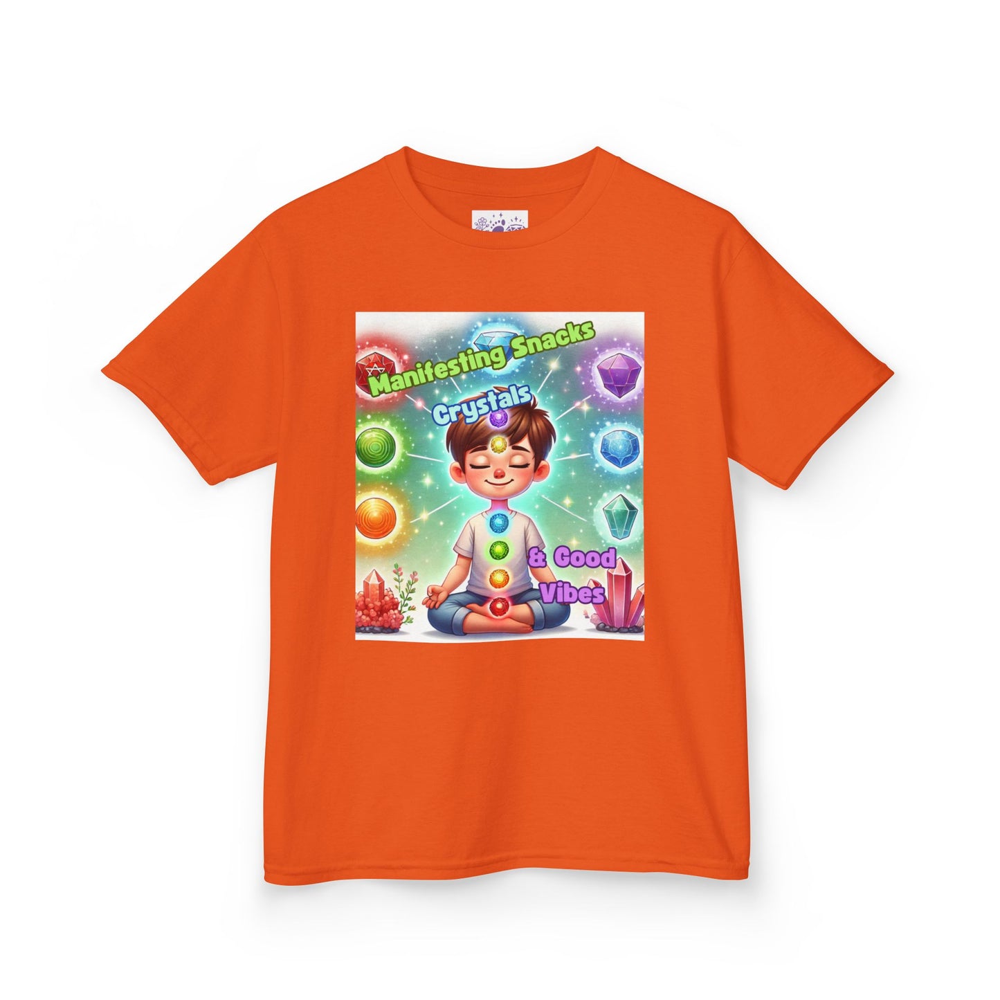 'Manifesting Snacks, Crystals, and Good Energy' Kids TShirt