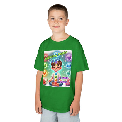 'Manifesting Snacks, Crystals, and Good Energy' Kids TShirt