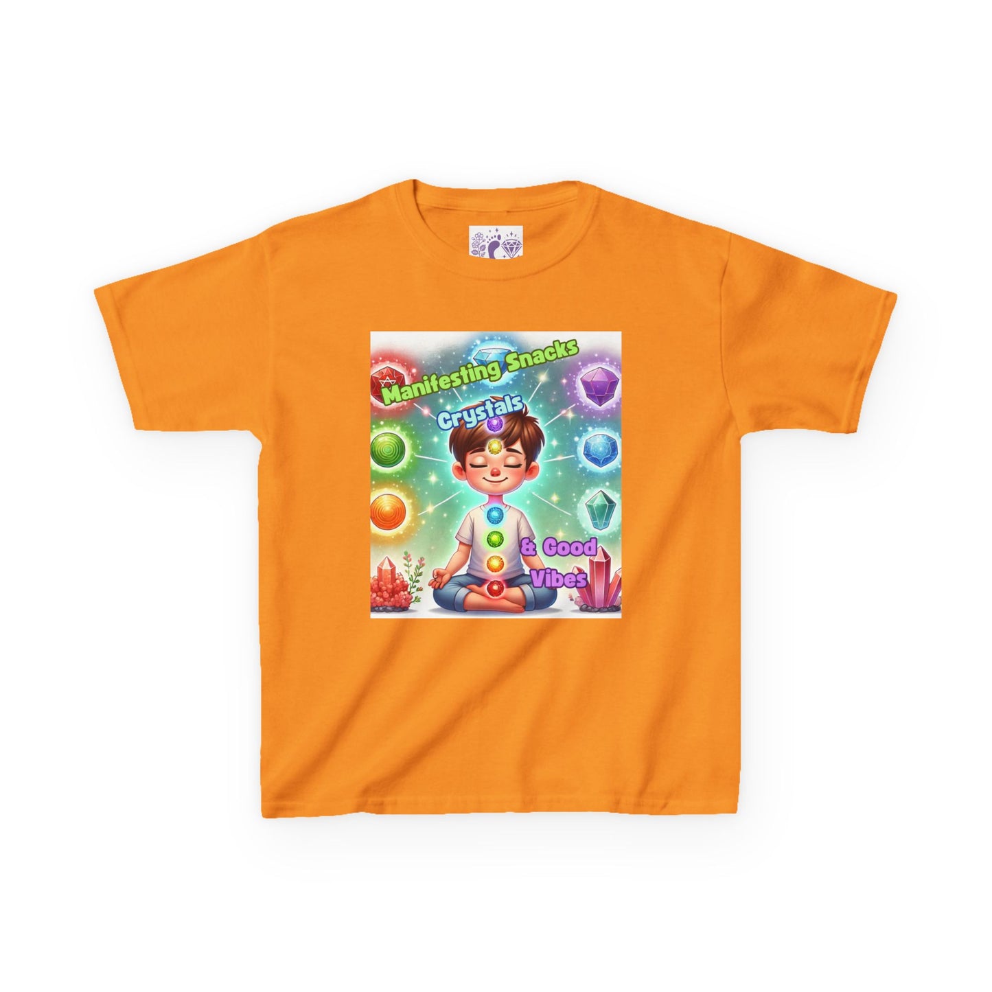 'Manifesting Snacks, Crystals, and Good Energy' Kids TShirt