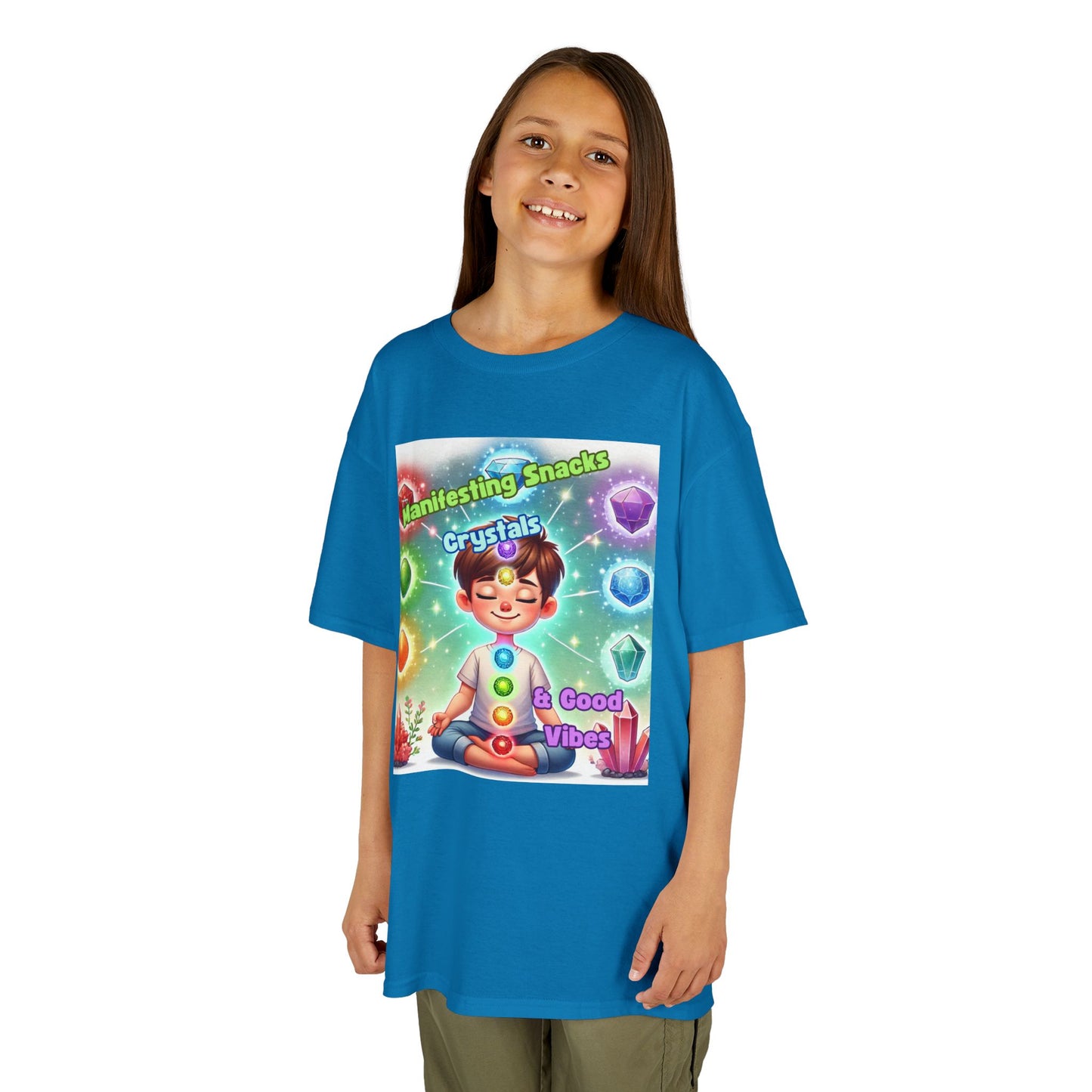 'Manifesting Snacks, Crystals, and Good Energy' Kids TShirt