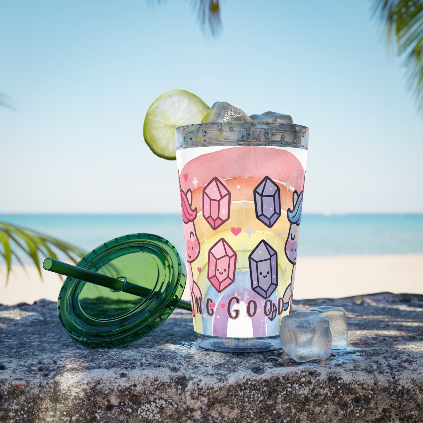 Sunsplash Unicorn Tumbler,  16oz Cup with Straw, Ideal for Kids, Rocking Good Vibes