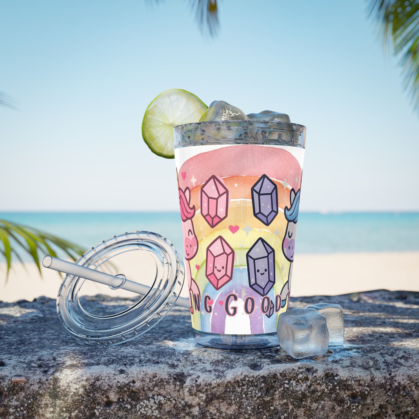Sunsplash Unicorn Tumbler,  16oz Cup with Straw, Ideal for Kids, Rocking Good Vibes