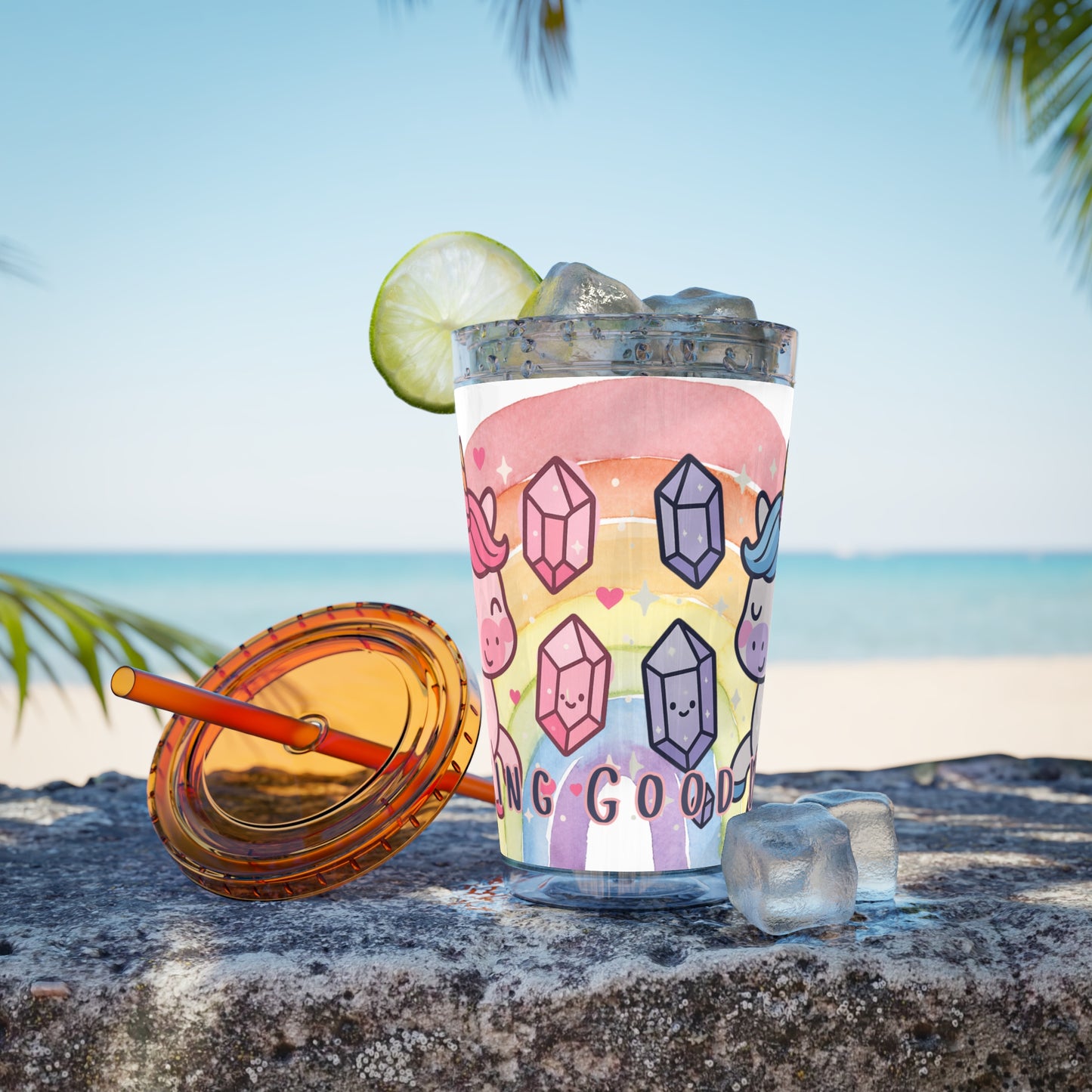 Sunsplash Unicorn Tumbler,  16oz Cup with Straw, Ideal for Kids, Rocking Good Vibes