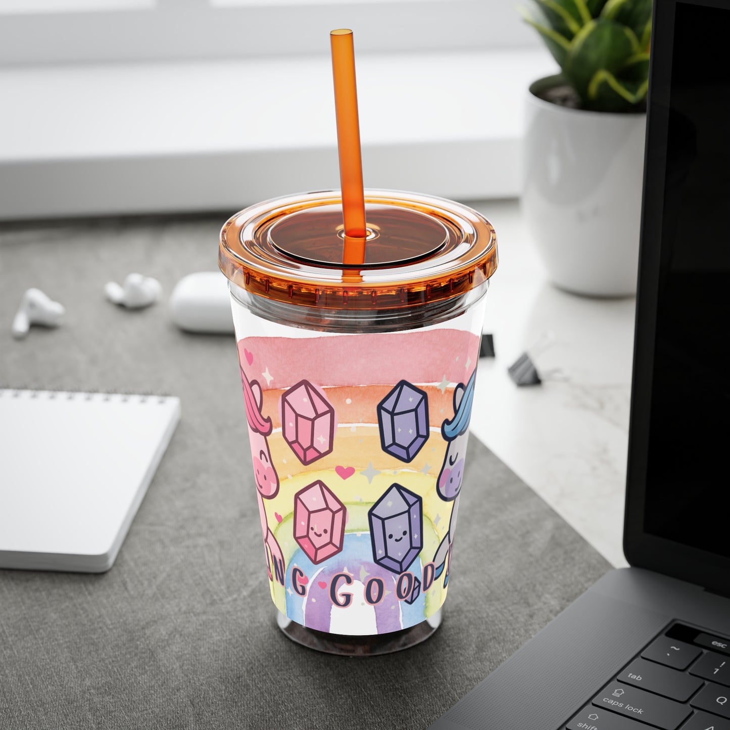 Sunsplash Unicorn Tumbler,  16oz Cup with Straw, Ideal for Kids, Rocking Good Vibes