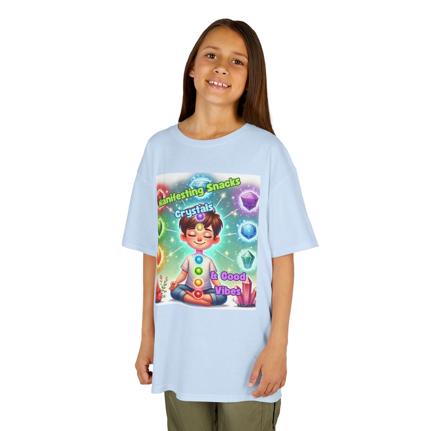 'Manifesting Snacks, Crystals, and Good Energy' Kids TShirt