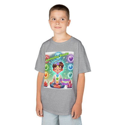 'Manifesting Snacks, Crystals, and Good Energy' Kids TShirt