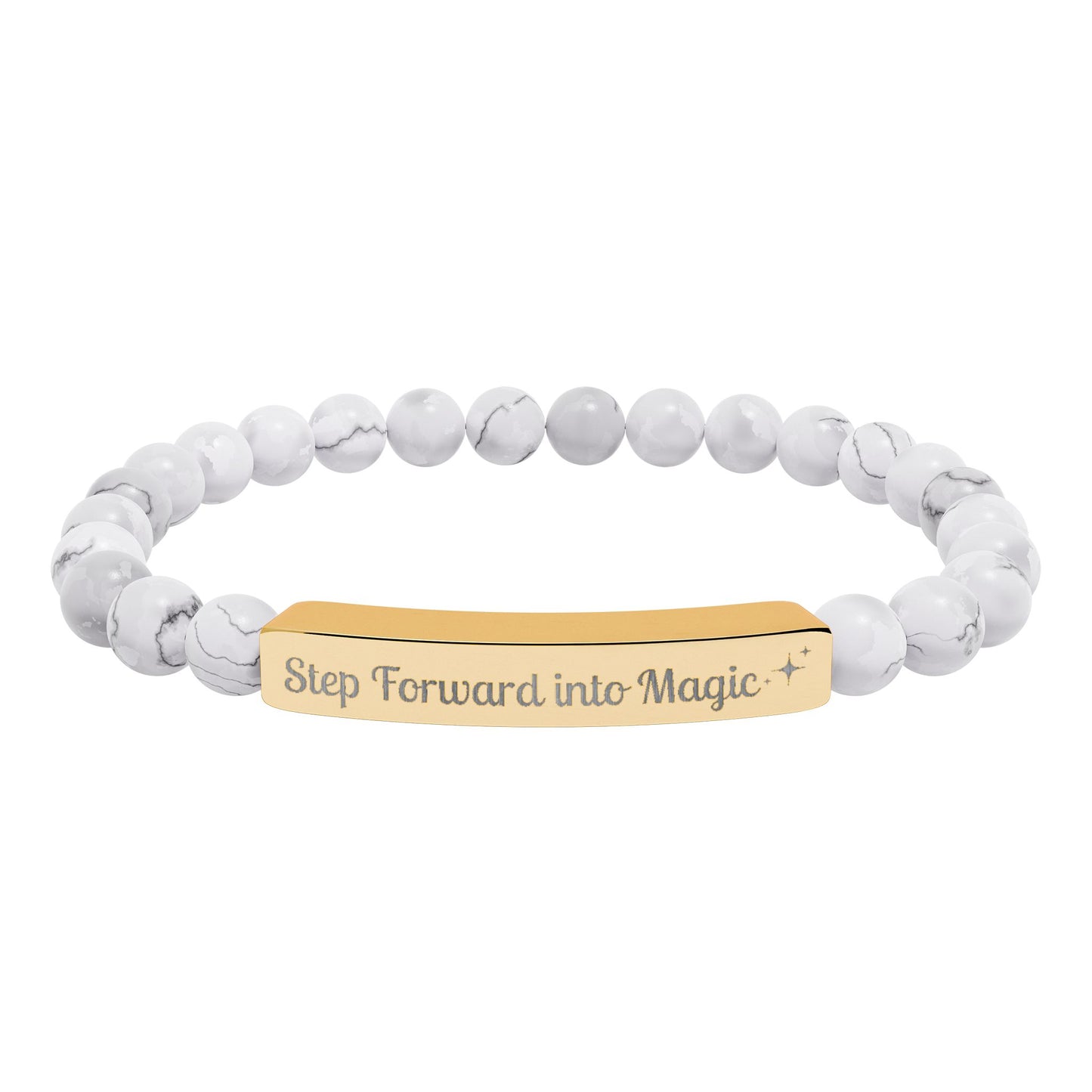 Engraved Natural Stone Stretch Bar Bracelet — "Step Forward into Magic" Motivational Beaded Bracelet