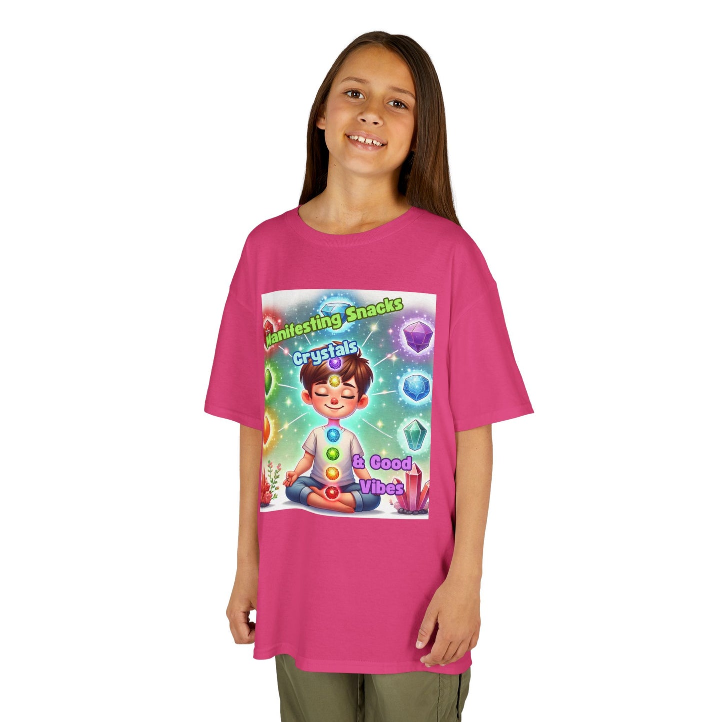 'Manifesting Snacks, Crystals, and Good Energy' Kids TShirt