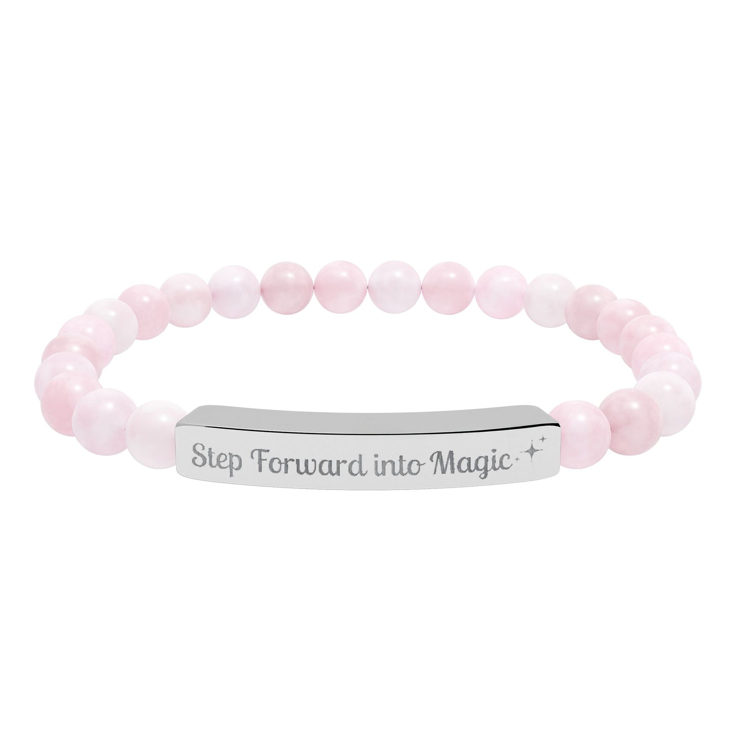 Engraved Natural Stone Stretch Bar Bracelet — "Step Forward into Magic" Motivational Beaded Bracelet