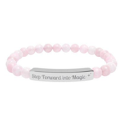 Engraved Natural Stone Stretch Bar Bracelet — "Step Forward into Magic" Motivational Beaded Bracelet