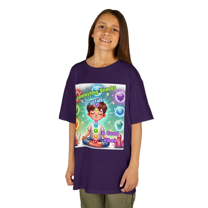 'Manifesting Snacks, Crystals, and Good Energy' Kids TShirt