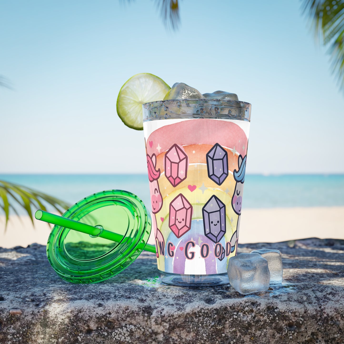 Sunsplash Unicorn Tumbler,  16oz Cup with Straw, Ideal for Kids, Rocking Good Vibes
