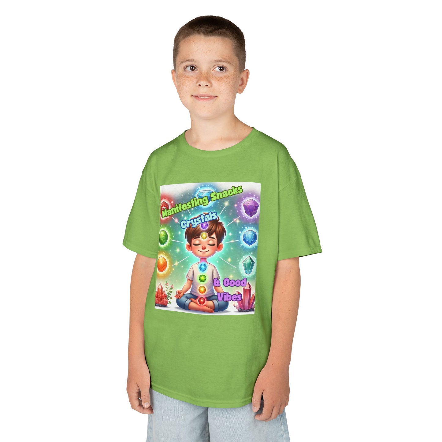 'Manifesting Snacks, Crystals, and Good Energy' Kids TShirt