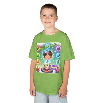 'Manifesting Snacks, Crystals, and Good Energy' Kids TShirt