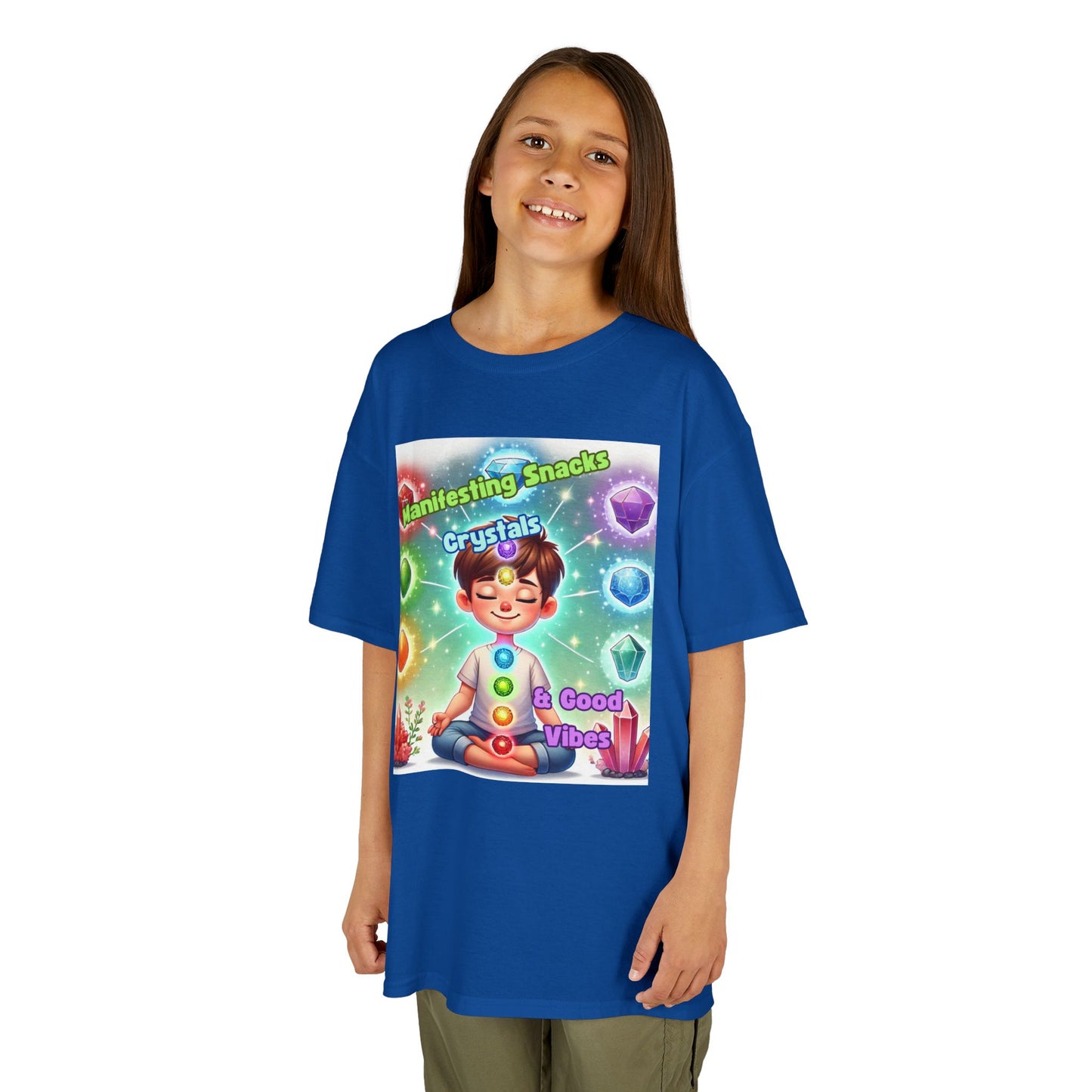 'Manifesting Snacks, Crystals, and Good Energy' Kids TShirt