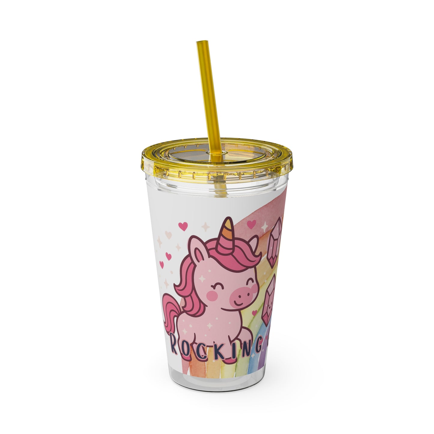 Sunsplash Unicorn Tumbler,  16oz Cup with Straw, Ideal for Kids, Rocking Good Vibes
