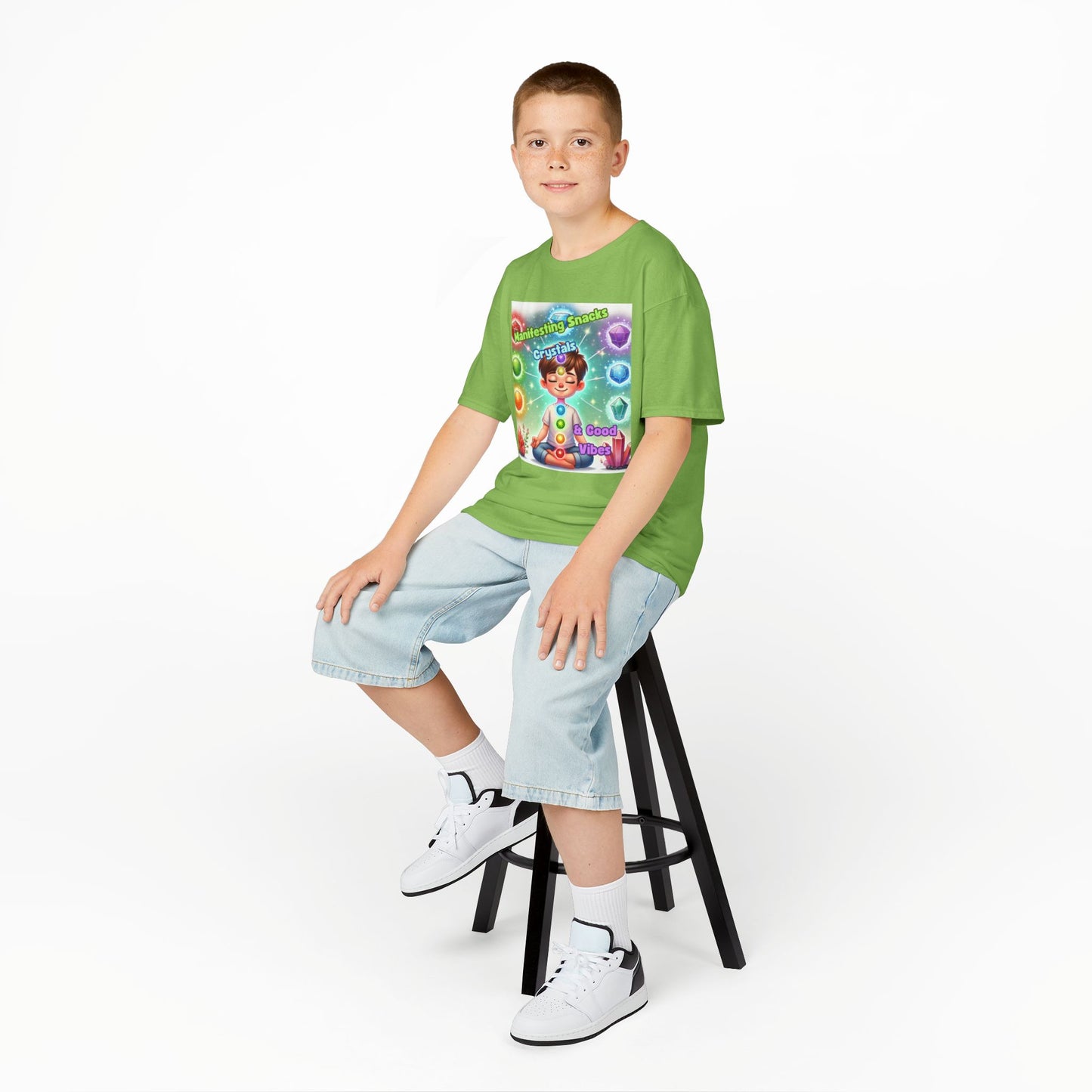 'Manifesting Snacks, Crystals, and Good Energy' Kids TShirt