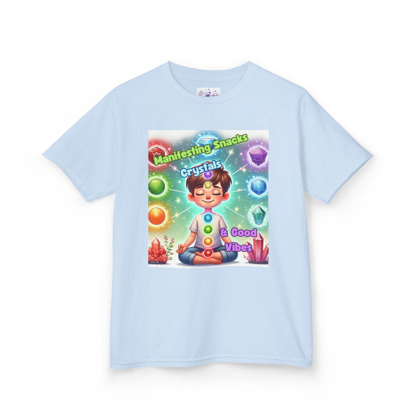 'Manifesting Snacks, Crystals, and Good Energy' Kids TShirt