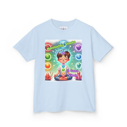 'Manifesting Snacks, Crystals, and Good Energy' Kids TShirt
