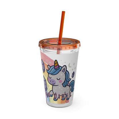 Sunsplash Unicorn Tumbler,  16oz Cup with Straw, Ideal for Kids, Rocking Good Vibes