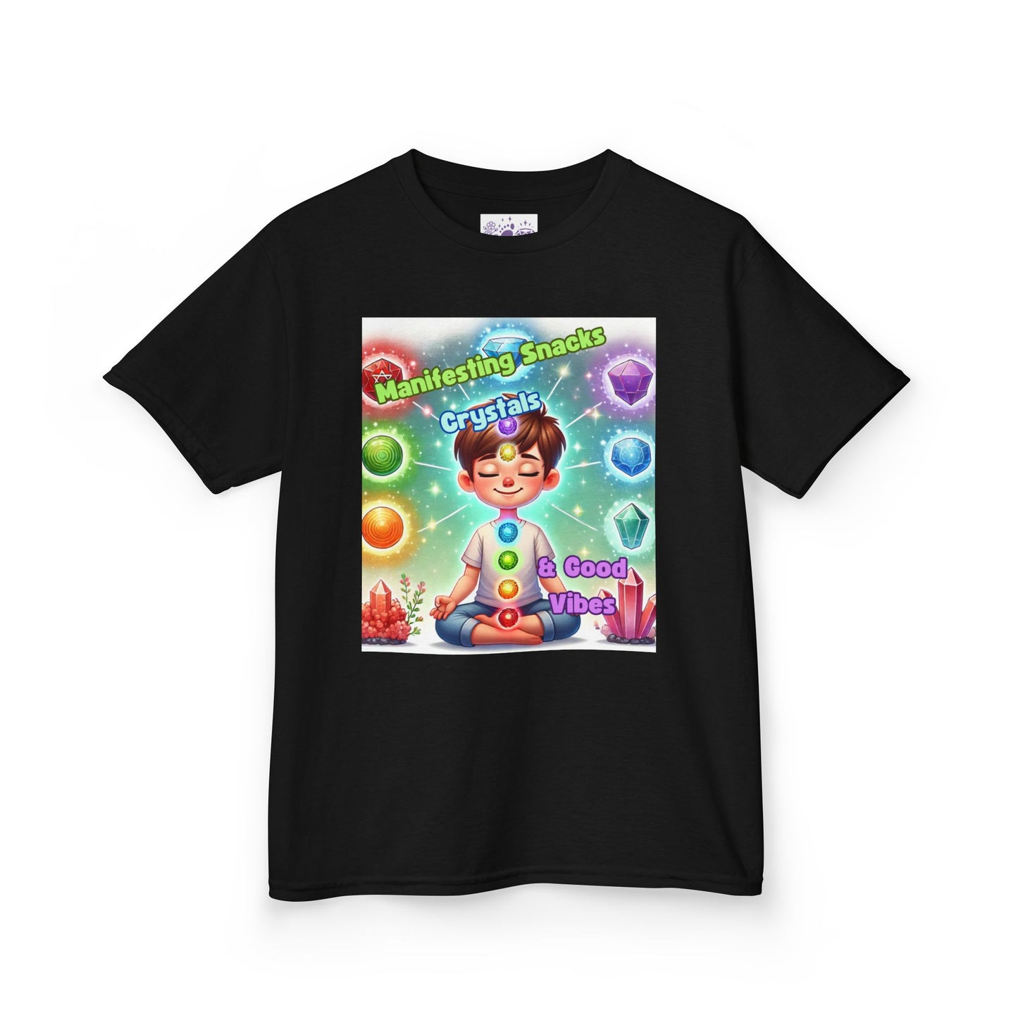 'Manifesting Snacks, Crystals, and Good Energy' Kids TShirt