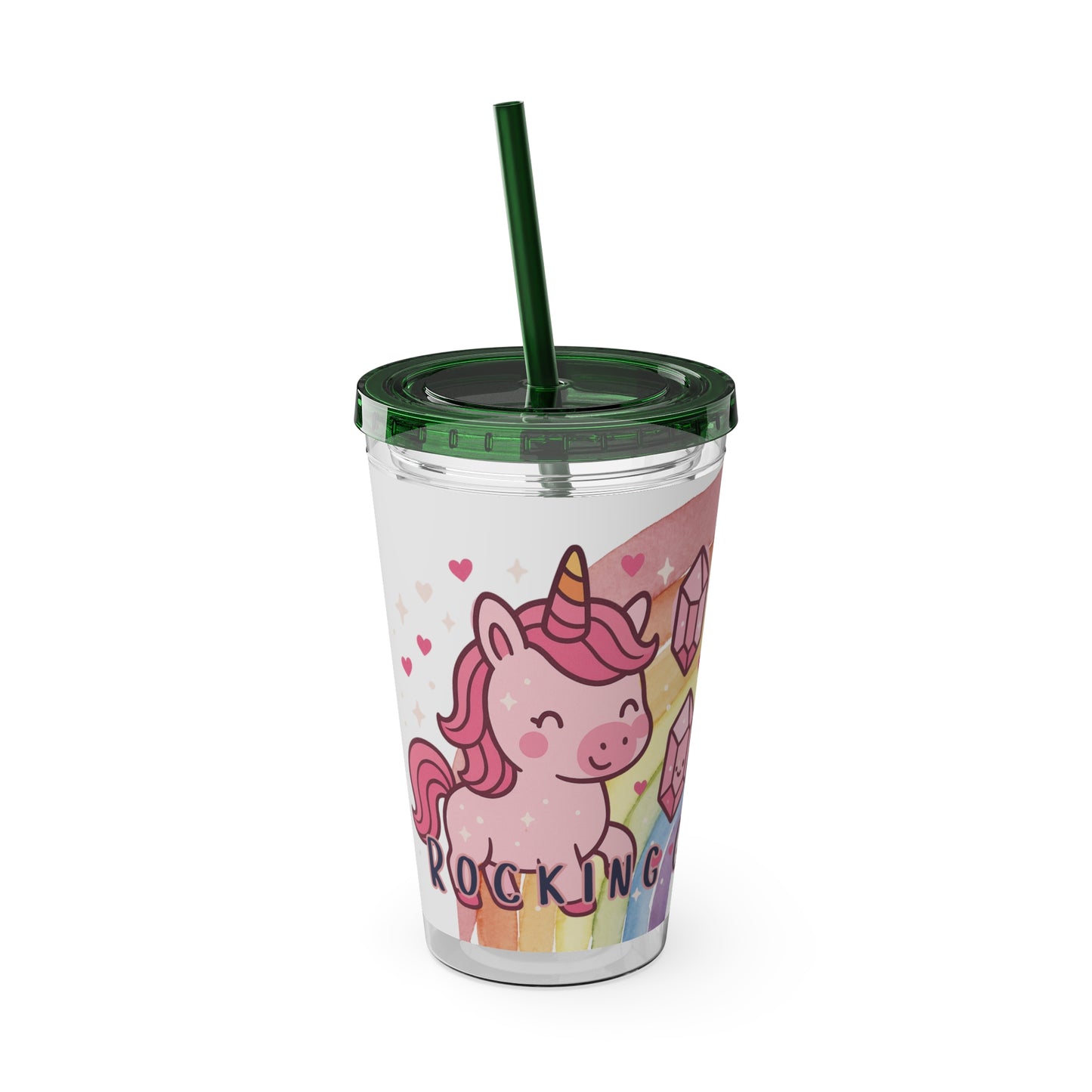 Sunsplash Unicorn Tumbler,  16oz Cup with Straw, Ideal for Kids, Rocking Good Vibes