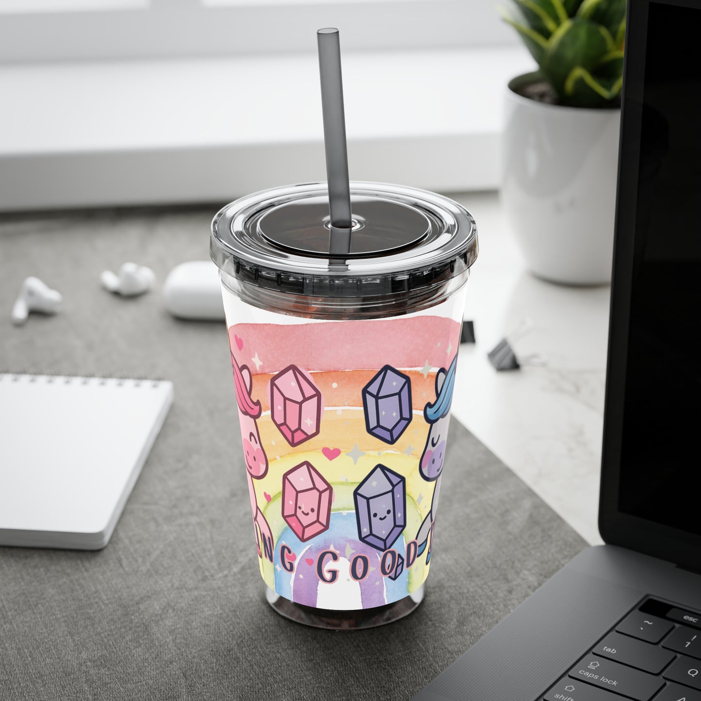 Sunsplash Unicorn Tumbler,  16oz Cup with Straw, Ideal for Kids, Rocking Good Vibes