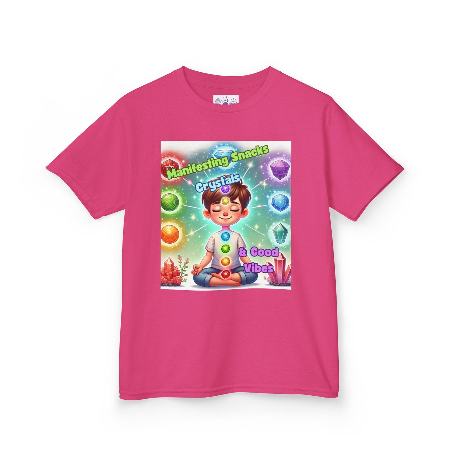 'Manifesting Snacks, Crystals, and Good Energy' Kids TShirt