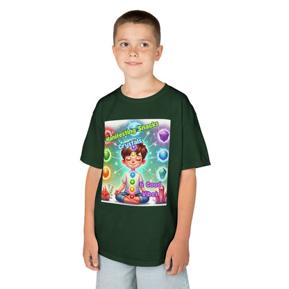 'Manifesting Snacks, Crystals, and Good Energy' Kids TShirt