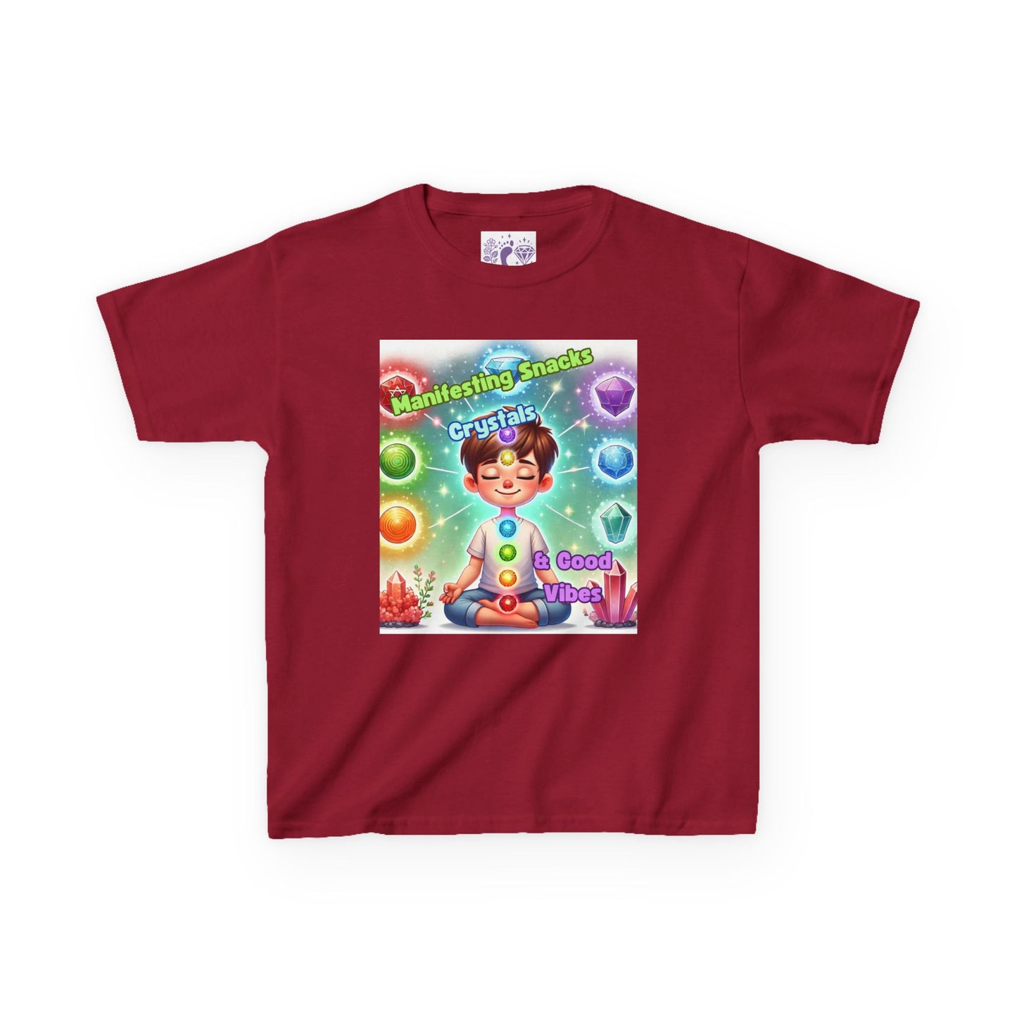 'Manifesting Snacks, Crystals, and Good Energy' Kids TShirt
