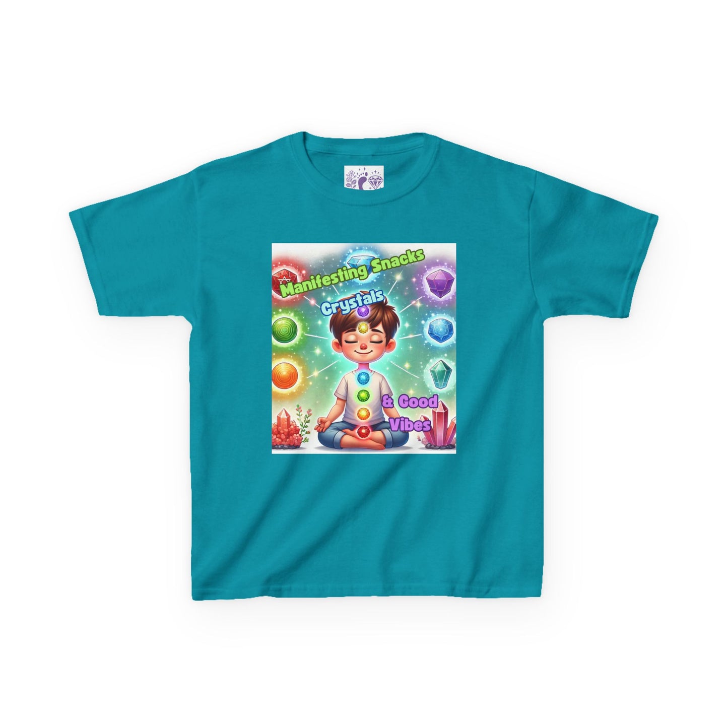 'Manifesting Snacks, Crystals, and Good Energy' Kids TShirt